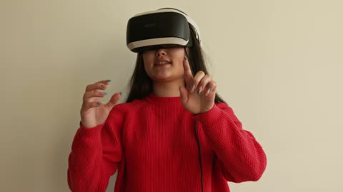 A Woman Wearing Virtual Reality Headset