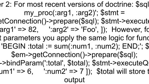 How to call an Oracle stored procedure with output parameters using doctrine