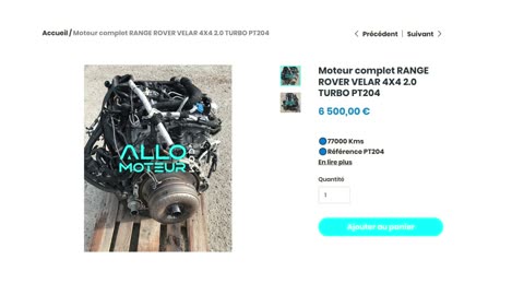 ALLOMOTEUR.COM - Moteur complet RANGE ROVER VELAR 4X4 2.0 TURBO PT204