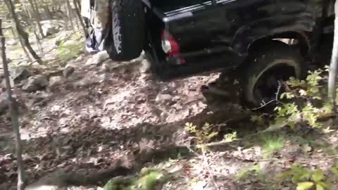 Toyota tacoma blows tire on rock wheeling trails