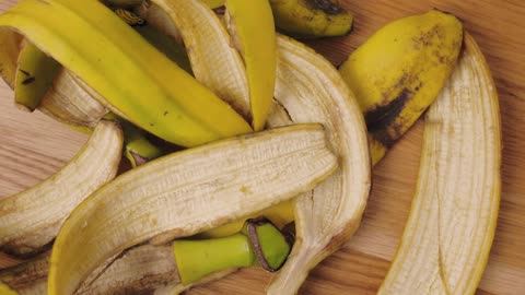 Banana Peels on Wooden Table