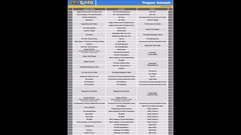 MeTV Toons full schedule For Their June 25th Debut