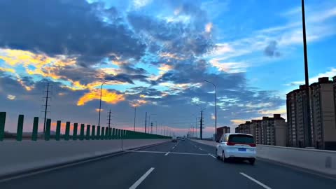 Sunset glow on the road