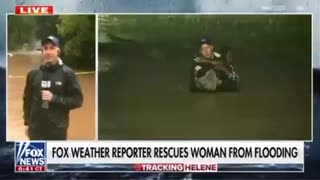 Fox Weather reporter stops live report to rescue a woman trapped by flooding during Hurricane