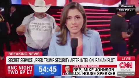 A man wearing a shirt that read "WHERE IS THE JEFFREY EPSTEIN CLIENT LIST" trolled a CNN reporter 🤣