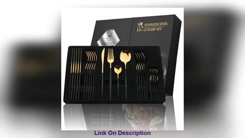 Discount 24Pcs Black Handle Golden Cutlery Set Stainless