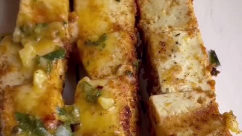 Spicy Garlic Parm Tofu Skewers