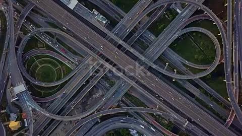 Drone footage of top view of Highway road junctions