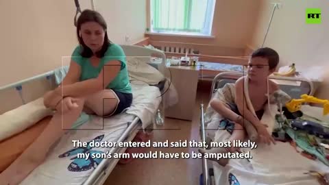 Her 7 yr old son almost lost his arm because of Ukrainian shelling