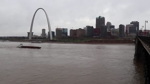 River Boat Barges on the Mississippi River in St. Louis, Missouri