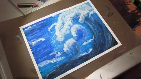 Panting oil pastel ocean waves