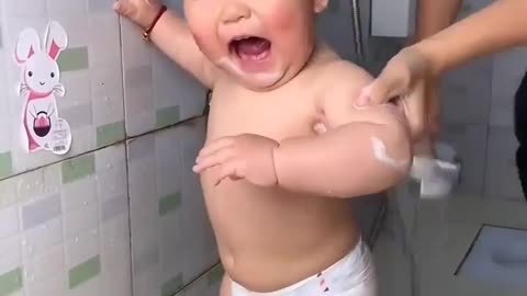 Cute baby bath in bathroom