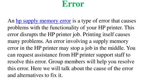 How To Resolve HP Supply Memory Error