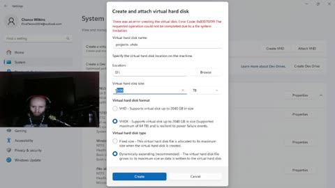 Cyraxx on YT. "How to create a Digital Terabyte Hard drive On Windows 11". 9/26/2024. Don't do this