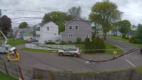 Low-Hanging Wire Sends Basketball Hoop Flying