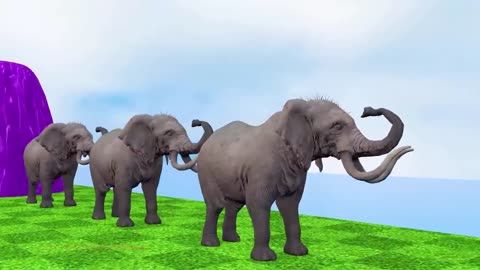 Elephant Giant Duck Cartoon with 4 Rabit Tiger crocodile Cow Animals Crossing Fountain Funny 2023