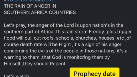 (PROPHECY CONFIRMATION)I SAW MALAWI FREDDY STORM IN MY VISION IN JANUARY PROPHET ABEL T BOMA