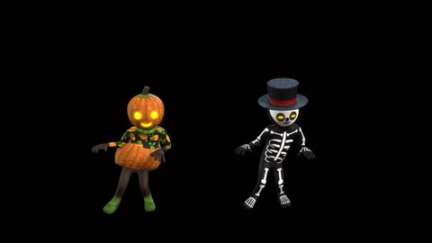 Funny dance video of pumpkin and skeleton