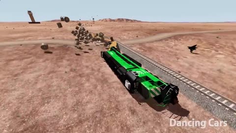 Long Giant Truck Accidents on Railway and Train is Coming #12 BeamNG Drive