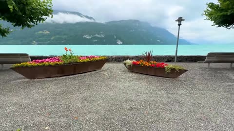 Refreshing summer rain in Brienz Switzerland Swiss village