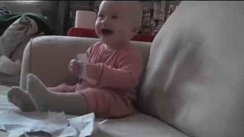 Baby Laughing Hysterically at Ripping Paper (Original)