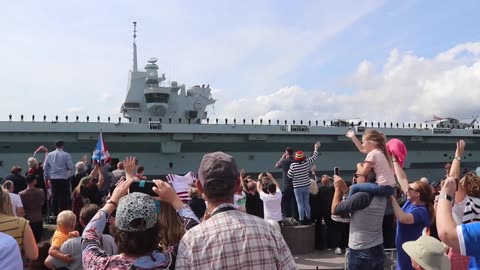 HMS prince of Wales leaving Portsmouth to USA