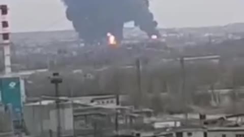 The fire at the oil depot in Belgorod as a result of an air strike from two helicopters of Ukrainian troops that entered Russia at a low altitude