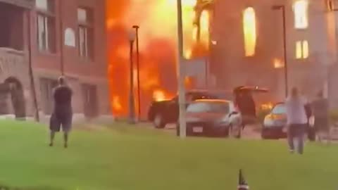 Church steeple catches fire, collapses after being struck by lightning #Shorts