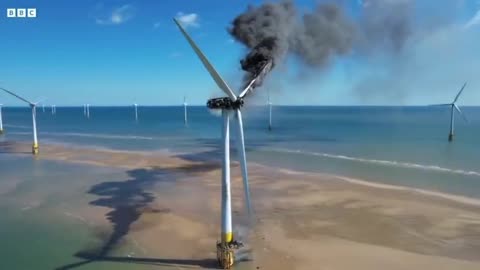 Wind turbine in Scroby Sands burst into flames