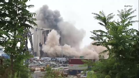 Giant silos in Beirut partially collapse two years after explosion