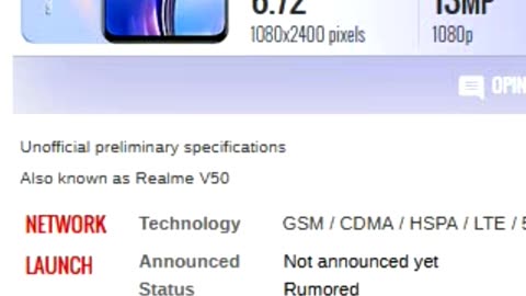 Realme V50s 5G with 6.72 inch Display, 13 MP Camera 4/8 GB RAM, 128 GB ROM