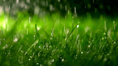 Summer rain falling on a background of lawn grass [Free Stock Video Footage Clips]