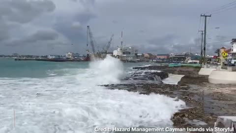 FOOTAGE FROM VICIOUS WAVES ARRIVING FROM HURRICANE IDALIA AT THE CAYMAN ISLANDS