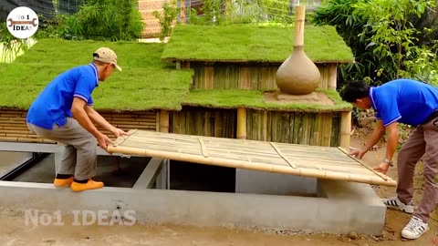 First time try building underground house with grass roof and aquarium(1080P_HD)