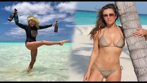 Elizabeth Hurley Rocks White Chain Bikini On The Beach.