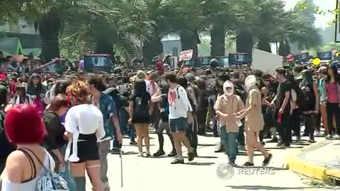 Zombies takeover Chilean capital streets in pre-Halloween festivities