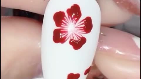 Red flower nail art