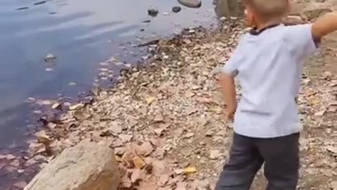 Little Kid Throwing Stone Funny