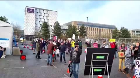 UK - Protesters destroy covid testing facility chanting Murder in Milton Keynes.