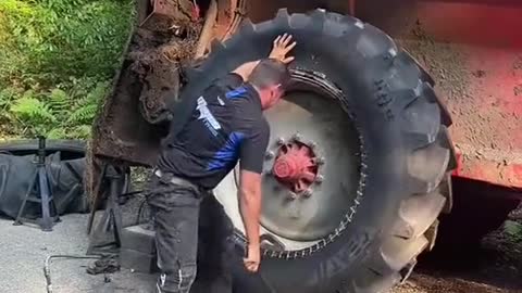 The mechanic fitted the truck tires