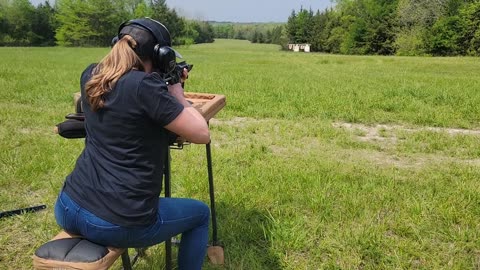 MK18 style AR15 at the bench open field shooting onto 200 yard steel