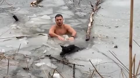 WATCH : Brave Bystander Rescues Dog From Frozen River. 😢