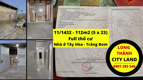 Nhà ở Tây Hòa Trảng Bom. 112m2 (5x23) Full thổ cư cần bán