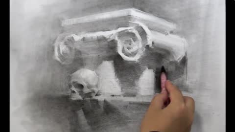 Roman column and skeleton still life sketch process, don't miss it if you are interested IX