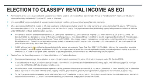 Election to Treat Rental Income as ECI under IRC Section 871(d)