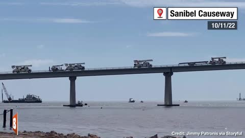 Repair Trucks Cross Newly Re-Built Sanibel Causeway Just 13 Days After Hurricane Ian Hits SW Florida