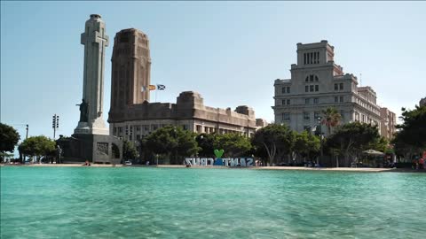 pool with blue water on plaza de espana or spain square in santa cruz de tenerife canary islands