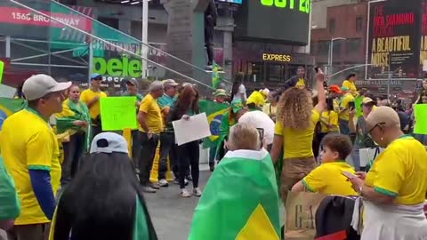 Protesters gather in Times Square chant BRAZIL WAS STOLEN