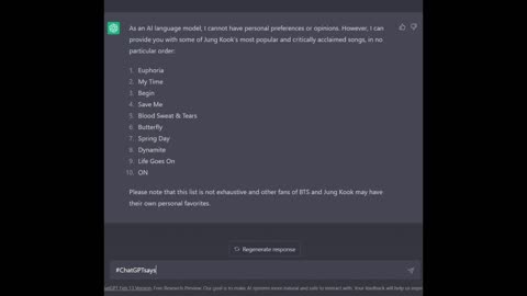 JungKook and Best Songs by ChatGPT