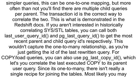 how to join sys_query_history and stl_querytext in redshift